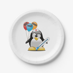 Get well soon. Penguin Nurse. Paper Plates