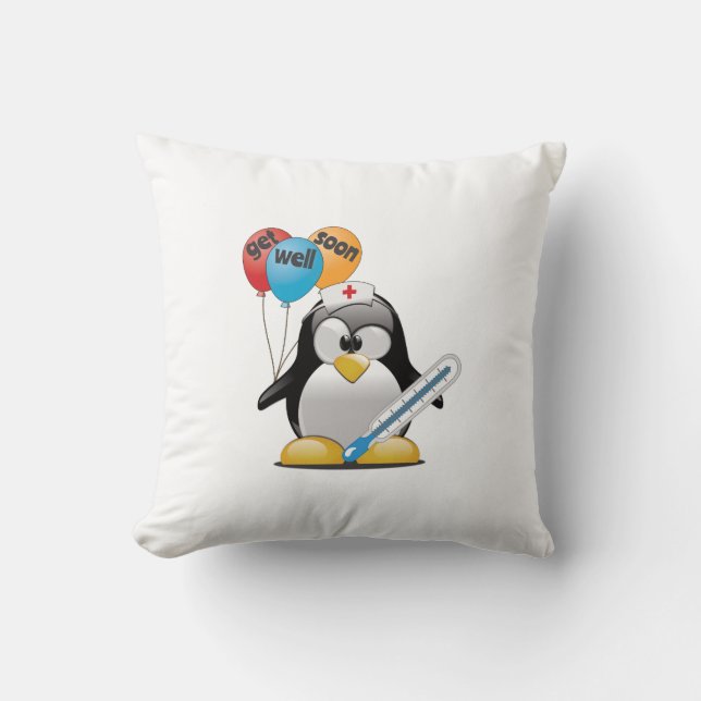 Get well soon. Penguin Nurse. Throw Pillow (Front)