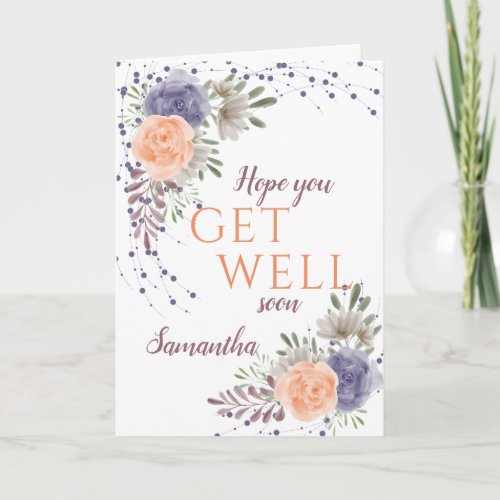 Get Well Soon Peony Rose Purple  Card