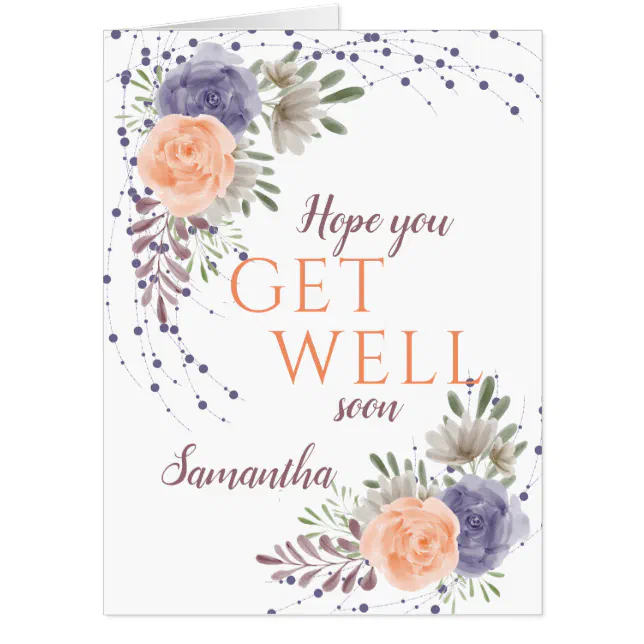 Get Well Soon Peony Rose Purple Oversized Card | Zazzle