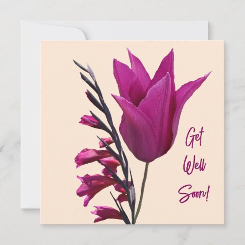 Get well soon pink Dutch tulip flowers cute girly  Holiday Card