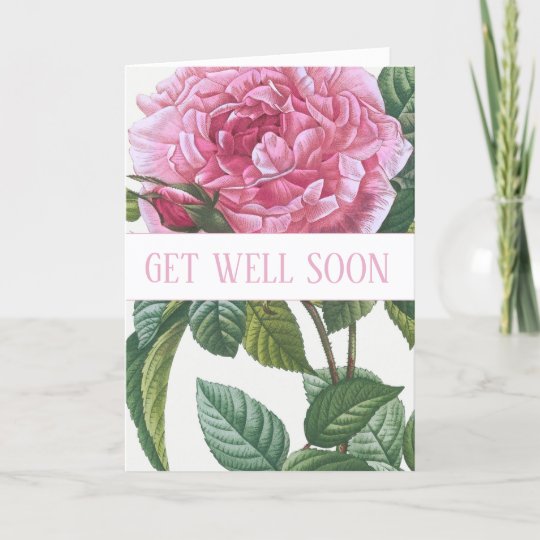"GET WELL SOON PINK ROSE GREETING CARD