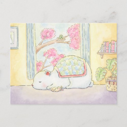 get well soon polar bear bunny watercolour postcard