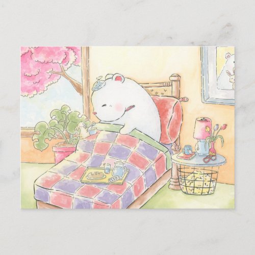 get well soon polar bear bunny watercolour postcard