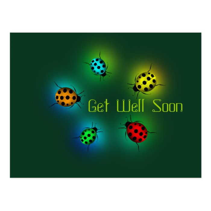 Get Well Soon Pretty Ladybugs Postcard