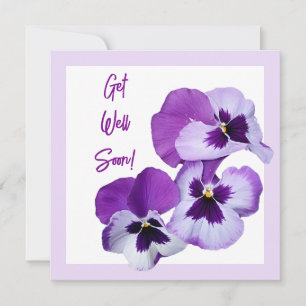 Get well soon pretty purple pansy floral love card