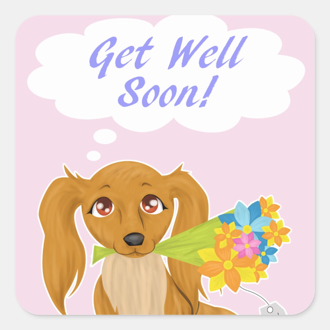 Get Well Soon Puppy Square Sticker | Zazzle