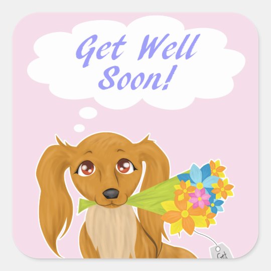 Get Well Soon Puppy Square Sticker | Zazzle.com