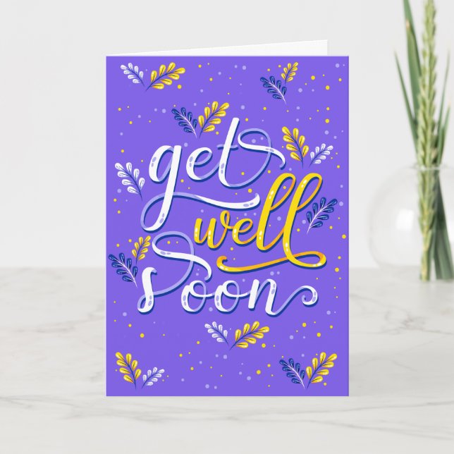 Get Well Soon Purple Typography Greeting Card (Front)