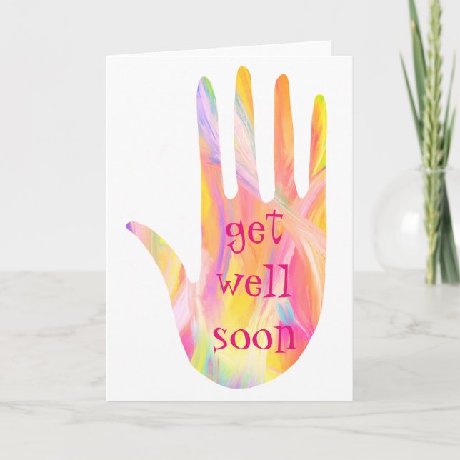 Get Well Soon RAINBOW HAND Customize it! Card (Front)