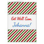 [ Thumbnail: Get Well Soon + Red, White & Green Striped Pattern ]