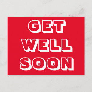 Get Well Soon, Red white modern bold Postcard