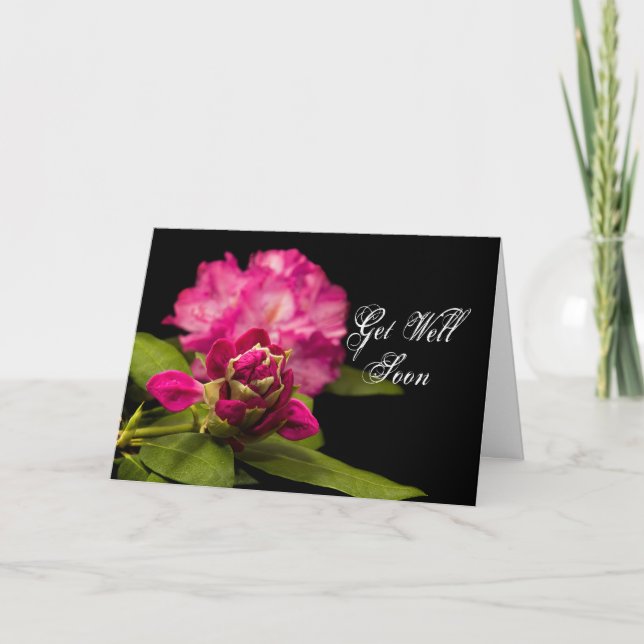GET WELL SOON - RHODODENDRONS on Black Card (Front)
