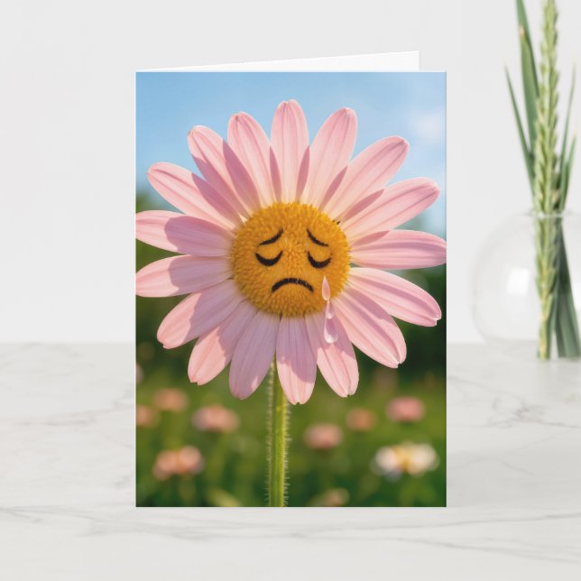 Get Well Soon Sad Pink Daisy Card (Front)