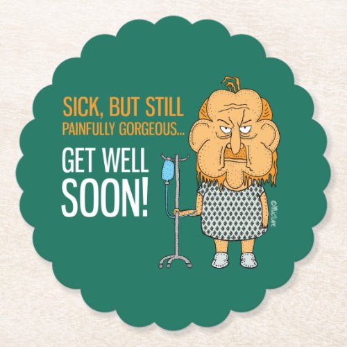 Get well soon _ Sick man in hospital gown cartoon Paper Coaster