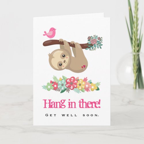 Get Well Soon Sloth hanging Upside Down Card
