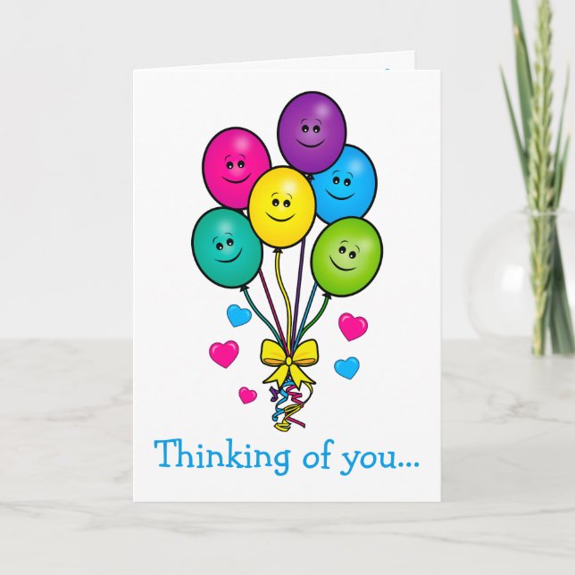 Get Well Soon: Smiling Balloons and Love Card (Front)