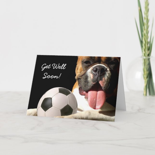 Get well soon soccer boxer greeting card (Front)