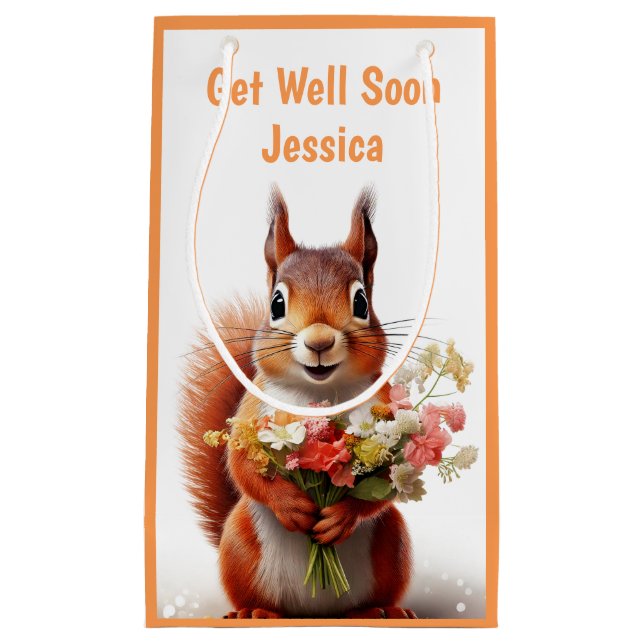 Get Well Soon Squirrel Cute Personalized Name Small Gift Bag (Front)