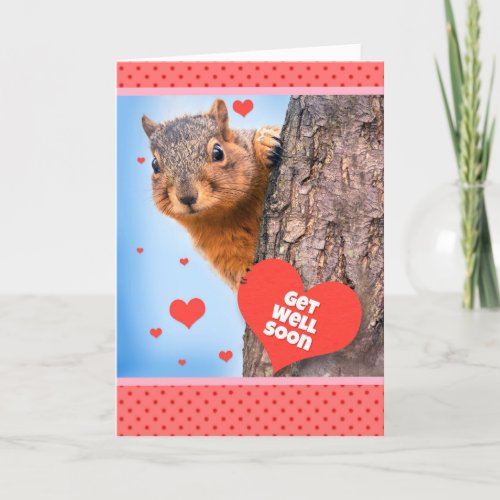 Get Well Soon Squirrell With Hearts Humor Holiday Card