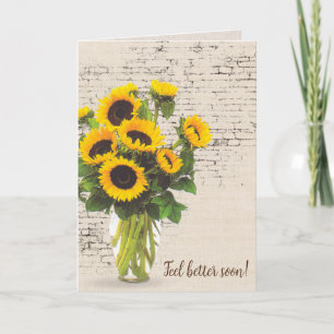 Get Well Soon Sunflower Bouquet On Brick Card