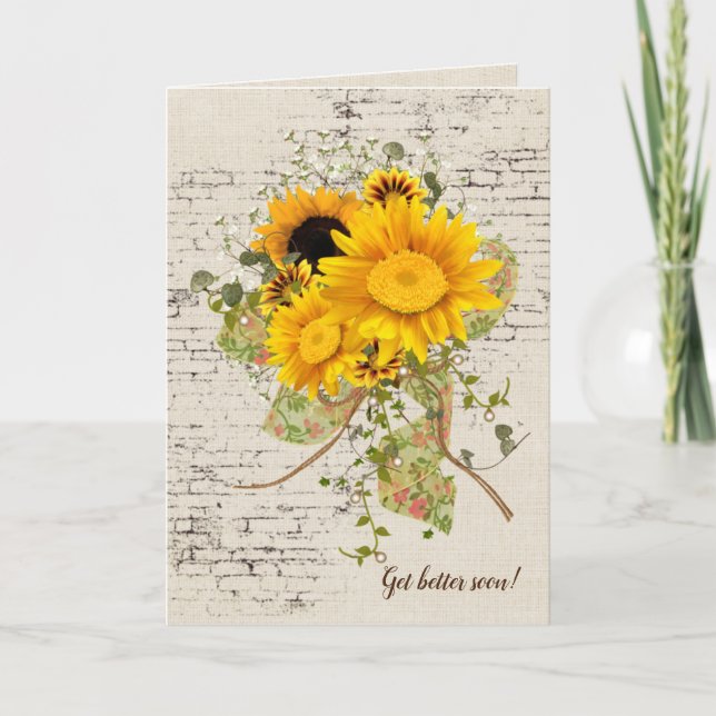 Get Well Soon Sunflower Bouquet On Brick Card (Front)