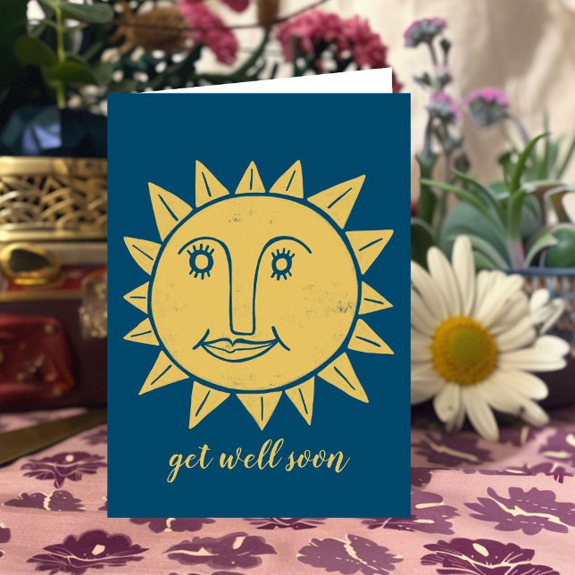Get Well Soon Sunshine Sympathy Care Blue CUSTOM Card (Get Well Soon Sunshine Blue Custom Greeting Card
)