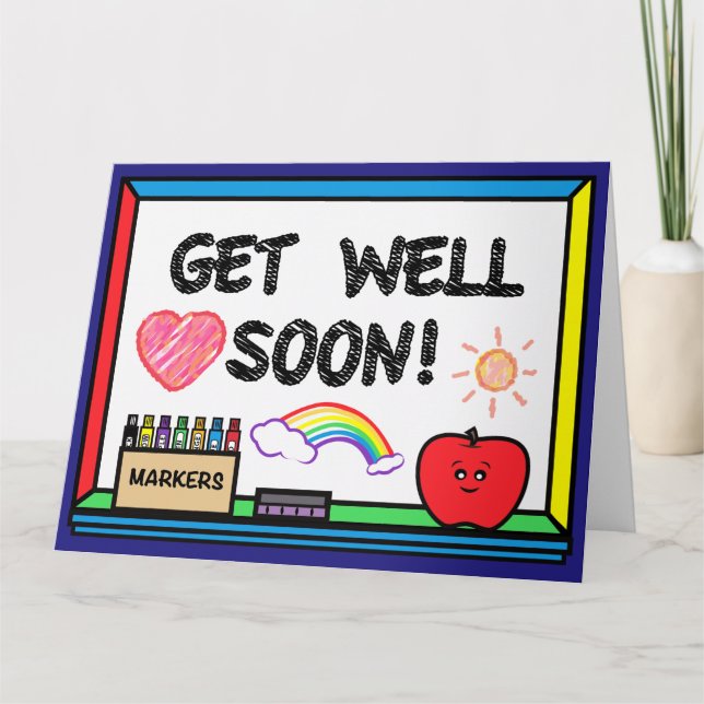 Get Well Soon Teacher with Apple and Markers Card (Front)