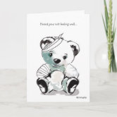 Personalised Get Well Soon Card - Teddy Bear with Heart - Any Name/Any  Message