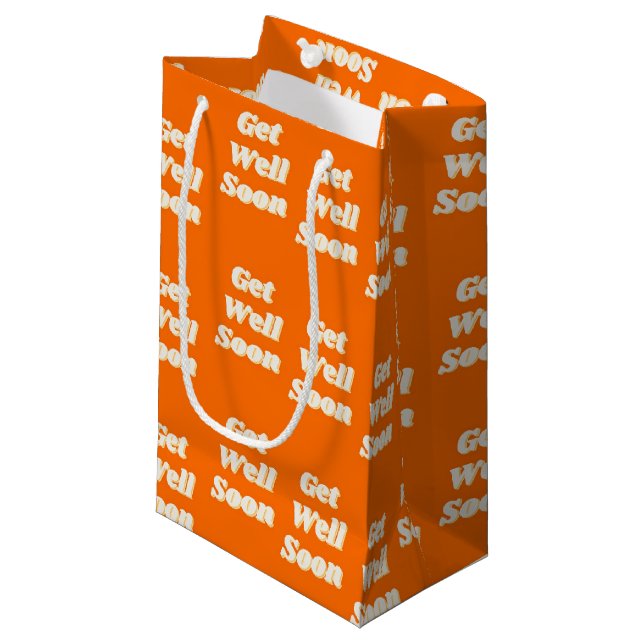 Get well soon text on orange small gift bag (Front Angled)
