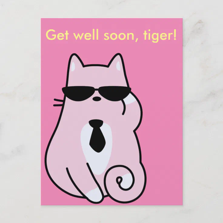 Get well soon, tiger! - Cool Pink Cat Postcard | Zazzle