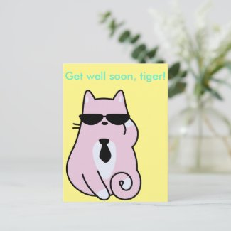 Get well soon, tiger! - Cool Pink Cat Postcard