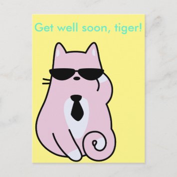 Get well soon, tiger! - Cool Pink Cat Postcard