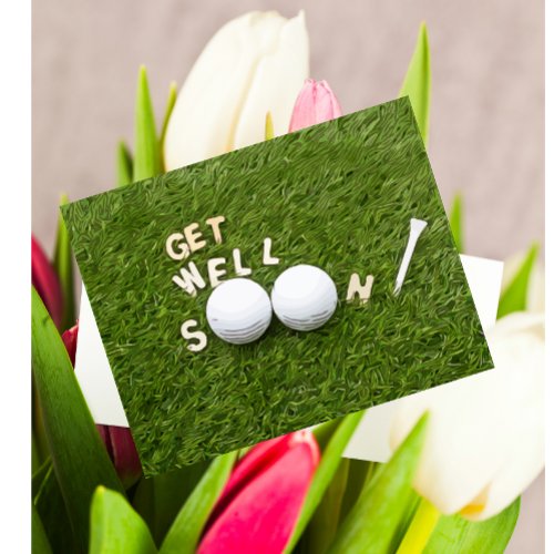 Get well soon to golfer with golf ball and tee postcard