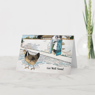 Get Well Soon Vintage Hen in a Scarf Card