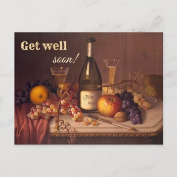 Get Well Soon Vintage Wine Painting Postcard by sunnysites at Zazzle