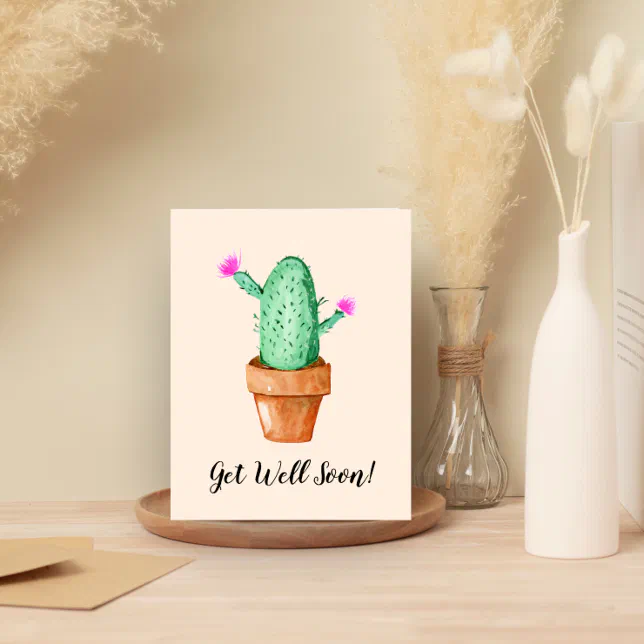 Get Well Soon Watercolor Cactus Plant Card | Zazzle