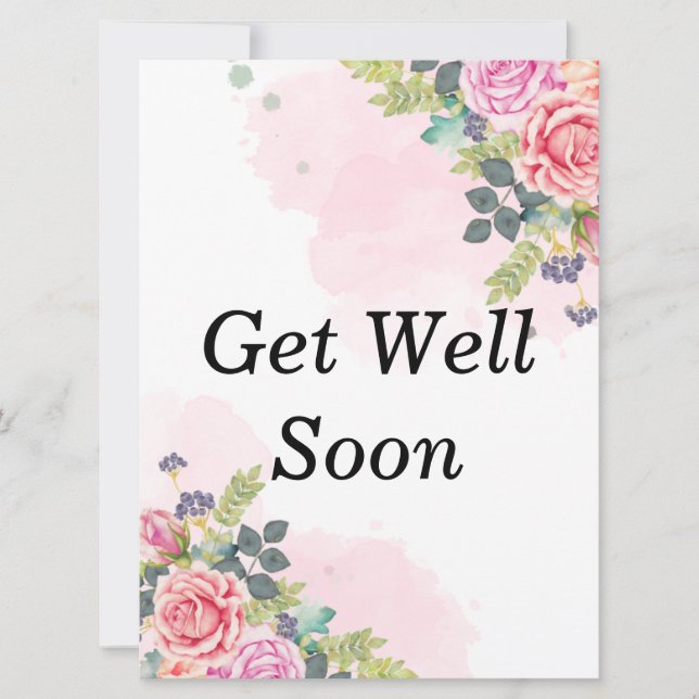 Get well soon, watercolor pink floral stylish card (Front)
