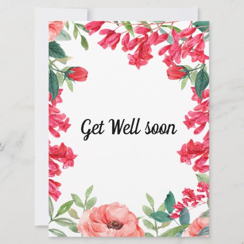 Get well soon watercolor pink floral stylish card