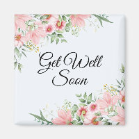 Get well soon, watercolor pink flowers spring