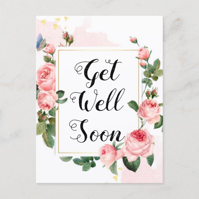 get well soon,watercolor roses background,custom postcard (Front)