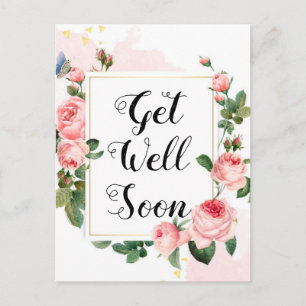 get well soon,watercolor roses background,custom postcard