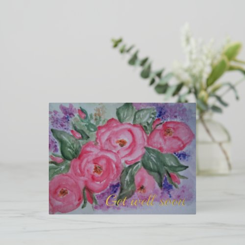 Get well soon watercolor wild  Roses Card