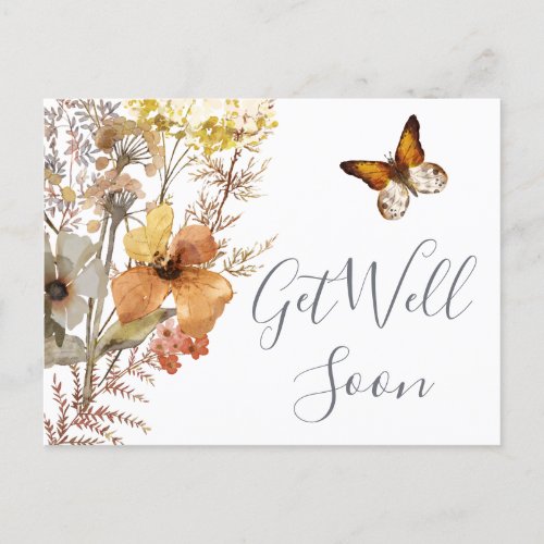 Get Well Soon Watercolor Wildflower  Postcard