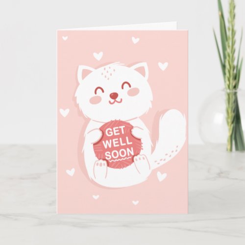 Get Well Soon White Cartoon Cat Greeting Card