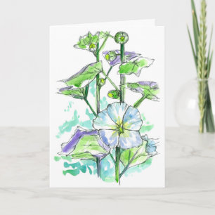 Get Well Soon White Hollyhocks Watercolor Flowers  Card