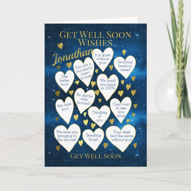 Get Well Soon Wishes Blue Card (Front)
