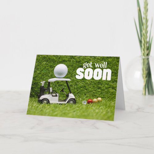 Get well soon with golf ball on green for golfer  card