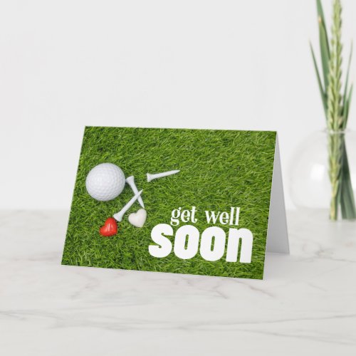Get well soon with golf ball on green for golfer   card