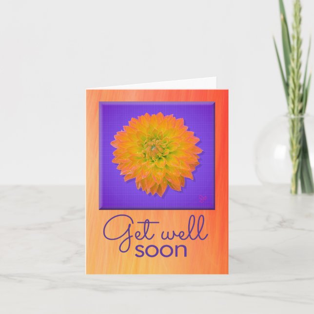 Get well soon with orange dahlia by Jo Images  Thank You Card (Front)